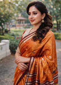 Elegant Orange Linen Zari Saree with  Blouse