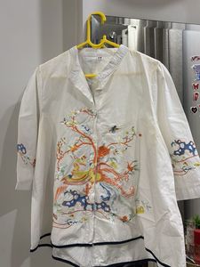 White Embroidered Bird Blouse/Top