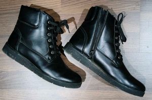 Black Lace-Up Heeled Ankle Boots