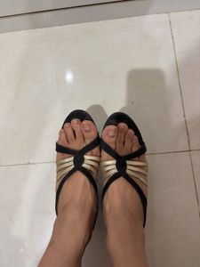Stylish Black and Gold Strappy Sandals
