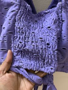 Purple Eyelet Wrap Crop Top