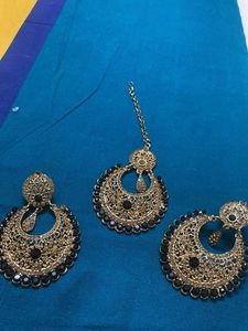 Exquisite Gold &amp; Black Maang Tikka Set