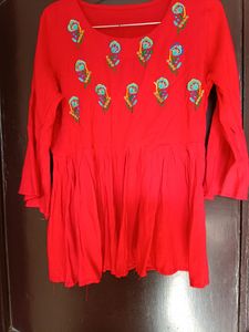 Cute Red Embroidered Top