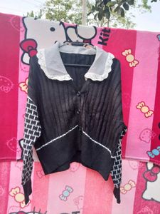 Unique Black Cardigan with Collar Detail