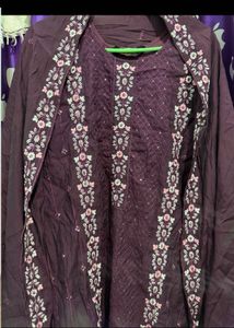 Embroidered Purple Kurta Set