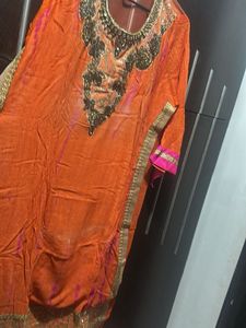 Stunning Orange Embroidered Kurta Set