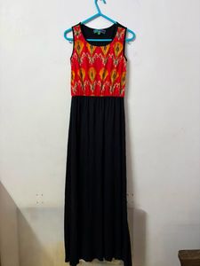 Vibrant Ikat Print Sleeveless Gown