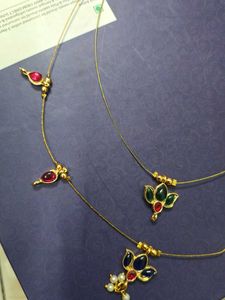 Gold Necklace with Gemstone Pendants