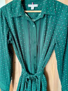 Chic Green Polka Dot Shirt Dress