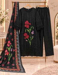 Elegant Black Embroidered unstiched pakistani suit