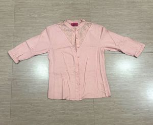 Peach Lace Neck Shirt