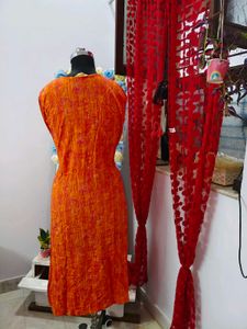 Vibrant Orange Printed Kurta