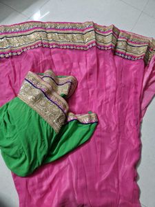 Stunning unstitched Pink &amp; Green Lehenga Choli Set