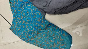 Designer Kurta with Blue Embroidered Yoke