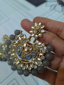 Elegant Grey Jhumka Earrings