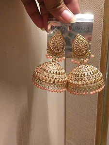 Peach And Golden Earrings