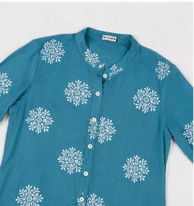 Teal Printed A-line Kurta