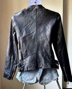 Classic Black Leather Biker Jacket - Thrifted
