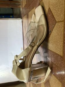 Stylish Cream Transparent Strap Heels