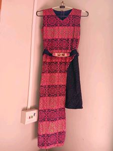 New Stylish Pink &amp; Navy Dress(FREE FLOWER CLIP)