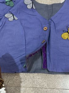 COMBO Blue Butterfly Embroidered Crop Blouse