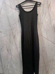 ❗SOLD❗Sleek black ribbed with side slit Maxi Dress