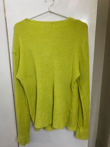 Y2K Lime Green Ribbed V-Neck Top