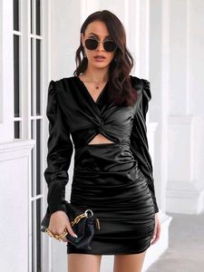 I. Chic Black Ruched Satin Dress