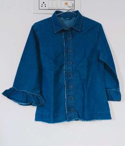 Denim Shirt 🌈 With Ruffle Sleeve