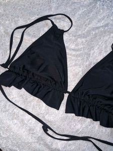 Black Ruffled Bikini Top