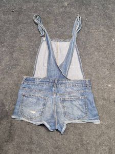Bershka Distressed Denim Short Dungarees / Shortal