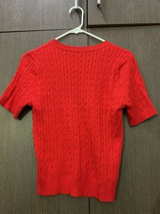 Red Cable Knit Short Sleeve Top