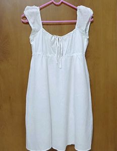 H&amp;M White Square Neck Mini Dress with tie up