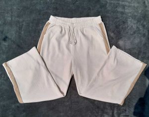 Cream Stright fit Pants with Contrast Trim