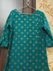 Teal Kurta with Gold Print