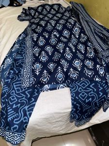 Navy Blue Printed Kurta Set with Dupatta