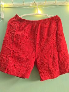 sexy Red Lace Chikankari Camisole shorts Set