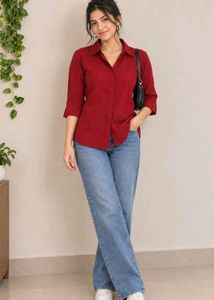 Maroon Collared 3/4 Sleeve Top