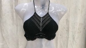 Black Crochet Halter Bikini Top