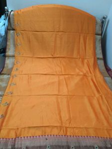 Beautiful Orange Silk Saree with Peacock Border