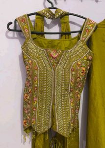 Olive Green Embroidered 3 piece Set