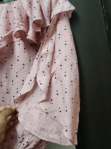 Chic Pink Polka Dot Ruffle Top