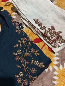 Ethnic Navy Blue &amp; White Handwork Kurta Set