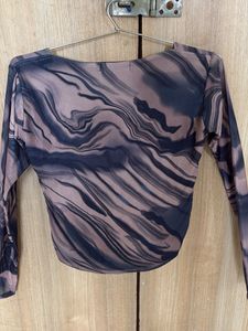 Mesh Swirl Print Long Sleeve Top