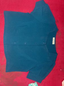 Teal Blue Button-Up Cropped Top