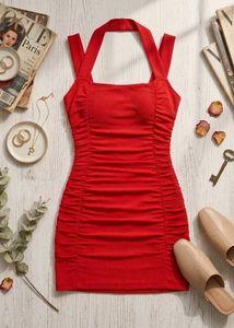 H&amp;M Red Ruched Bodycon Dress