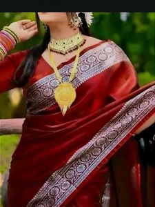 Elegant Marron Satin Plane Saree
