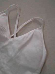 L White Ribbed Sports Bra