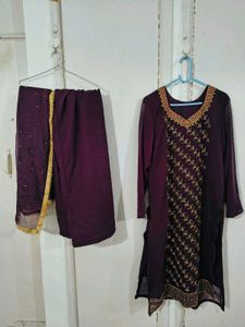 Purple Kurta Palazzo Set with Dupatta