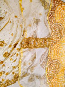 Elegant White &amp; Gold Embroidered Dress